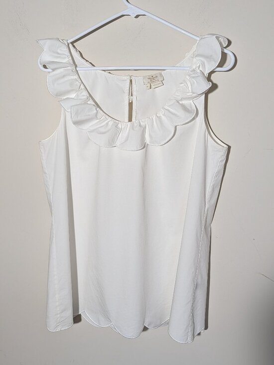 kate spade Tops - Kate Spade Live Colorfully Sleeveless Crew Ruffle Neck Blouse Sz 8 White